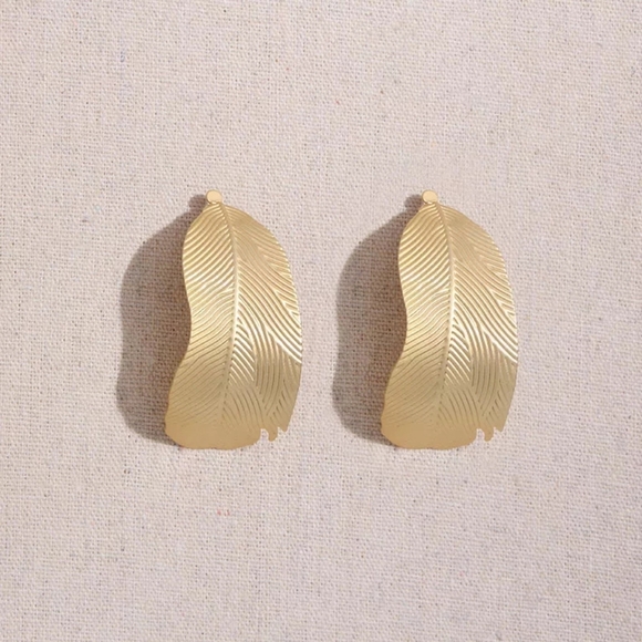 Gold Color Leaf Stud Fashion  Earrings - Picture 3 of 4